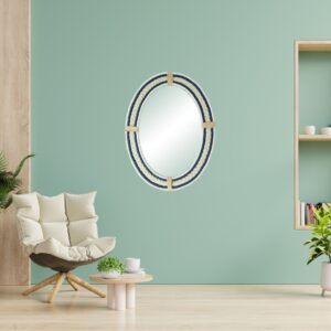 Large Oval Size Rope Wall Mirror- Beautiful Design Handcrafted for Living Room |Teal Blue& Cream White | 81x60 cm Oval Shape